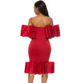 2019 Summer Off Shoulder Bodycon Ruffles Straight Sweetheart Midi Cocktail Dress Women